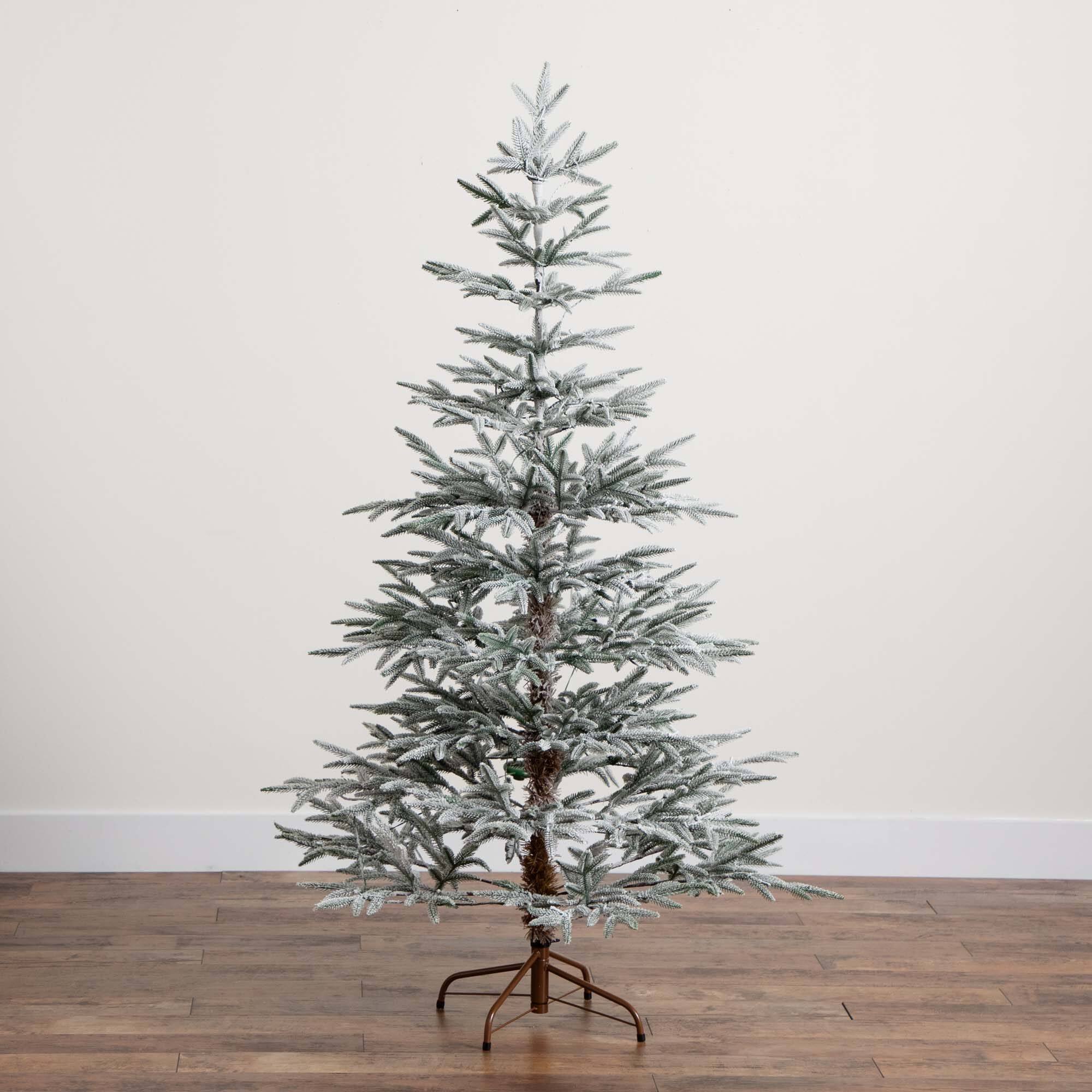 6ft. Pre-Lit Flocked Woodland Fir Artificial Christmas Tree, Warm White LED Lights